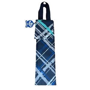 Thirty-One Perfect Bottle Thermal Navy Blue Plaid Wine Tote NWOT Sea Stripe